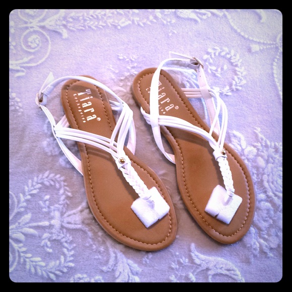 Tiara Los Angeles Shoes - Tiara Los Angeles White Braided Thong Sandal 7